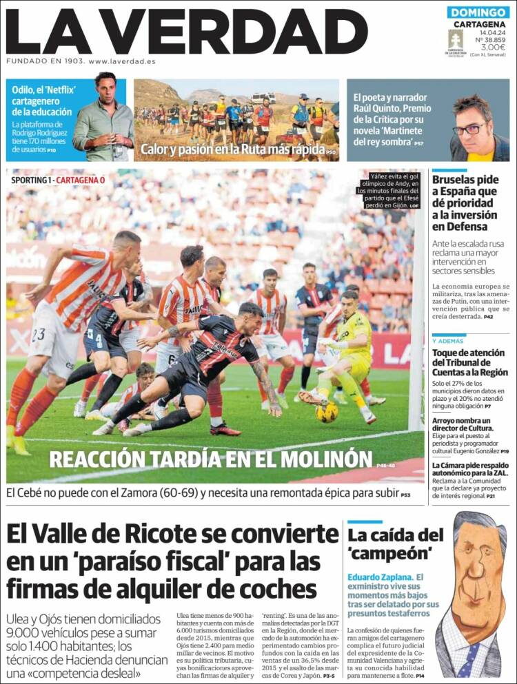 Portada de La Verdad de Cartagena (España)