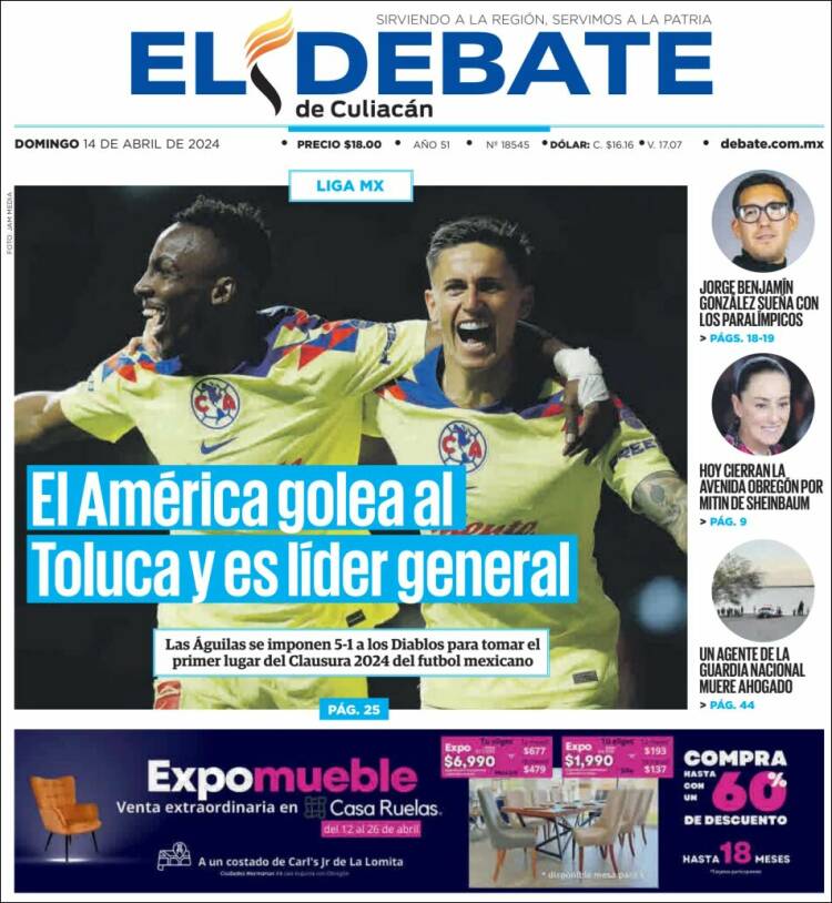 Portada de El Debate de Culiacán (Mexico)