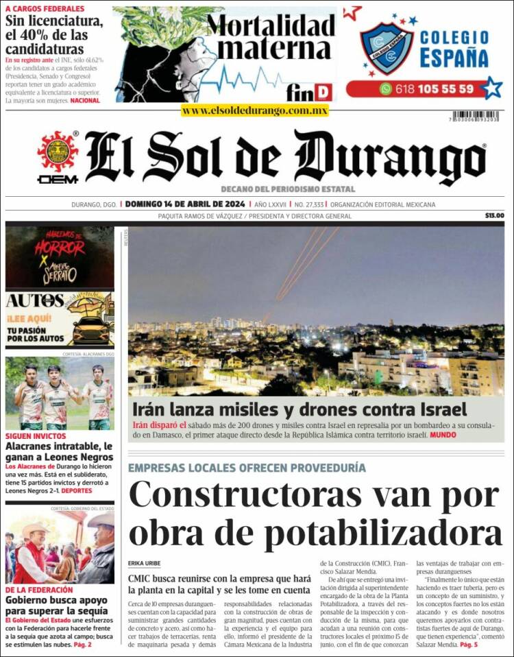 Portada de El Sol de Durango (Mexico)