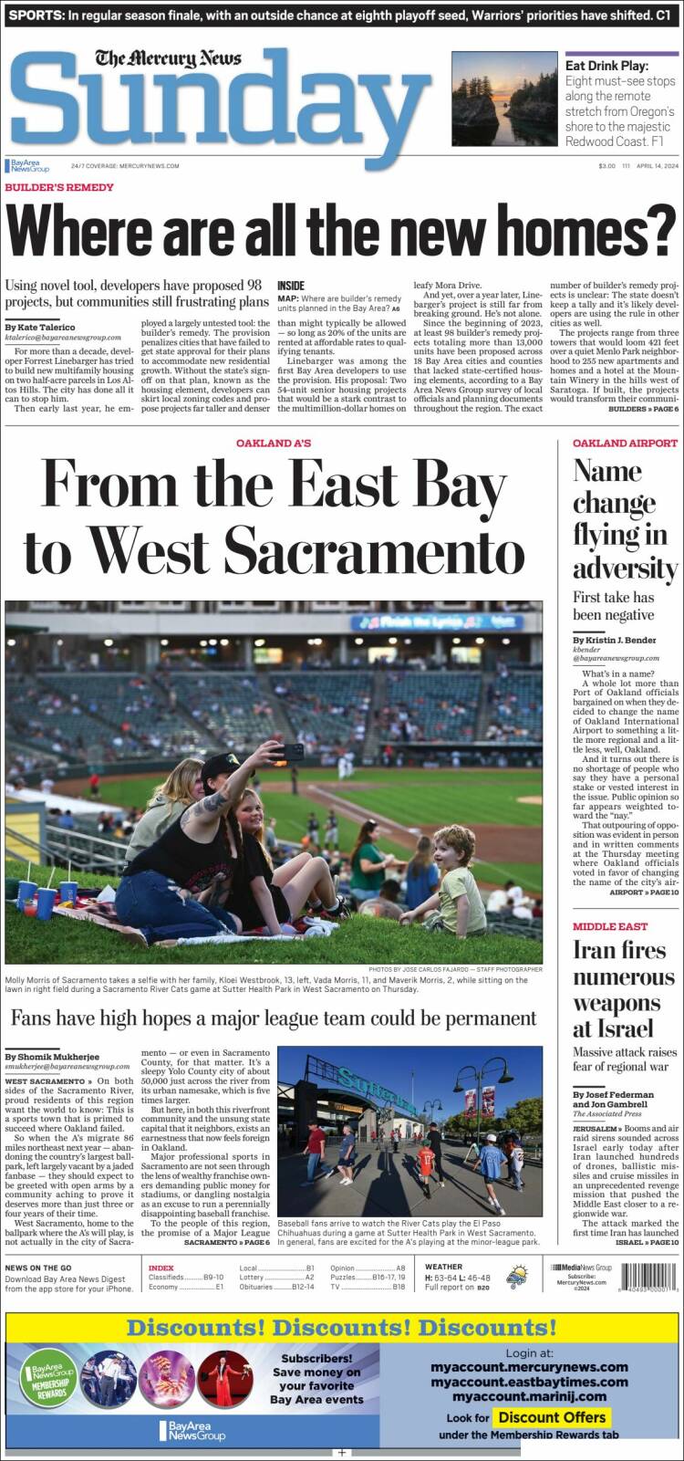 Portada de San Jose Mercury News (USA)