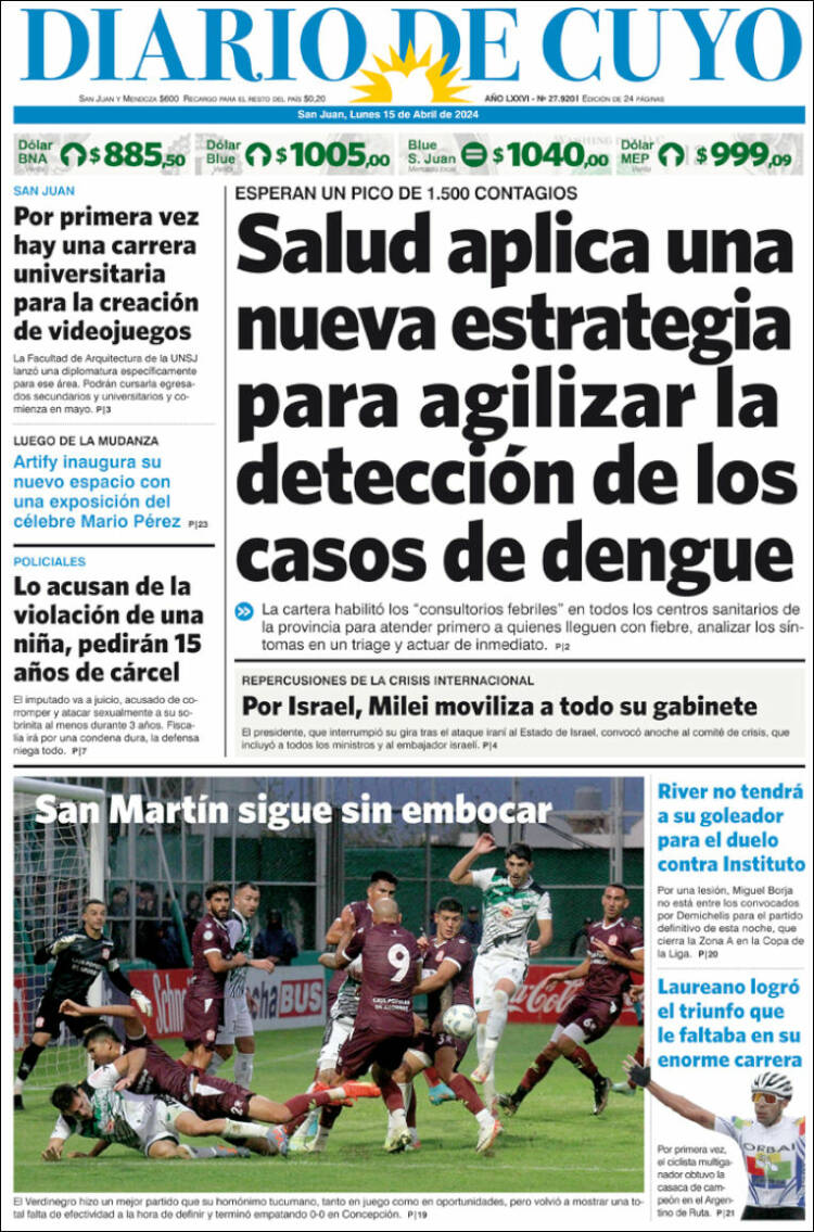 Portada de Diario de Cuyo (Argentina)