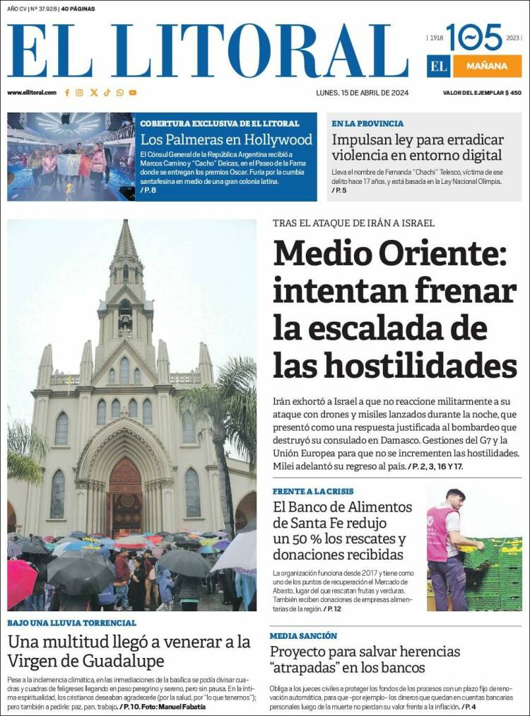 Portada de Diario El Litoral (Argentina)