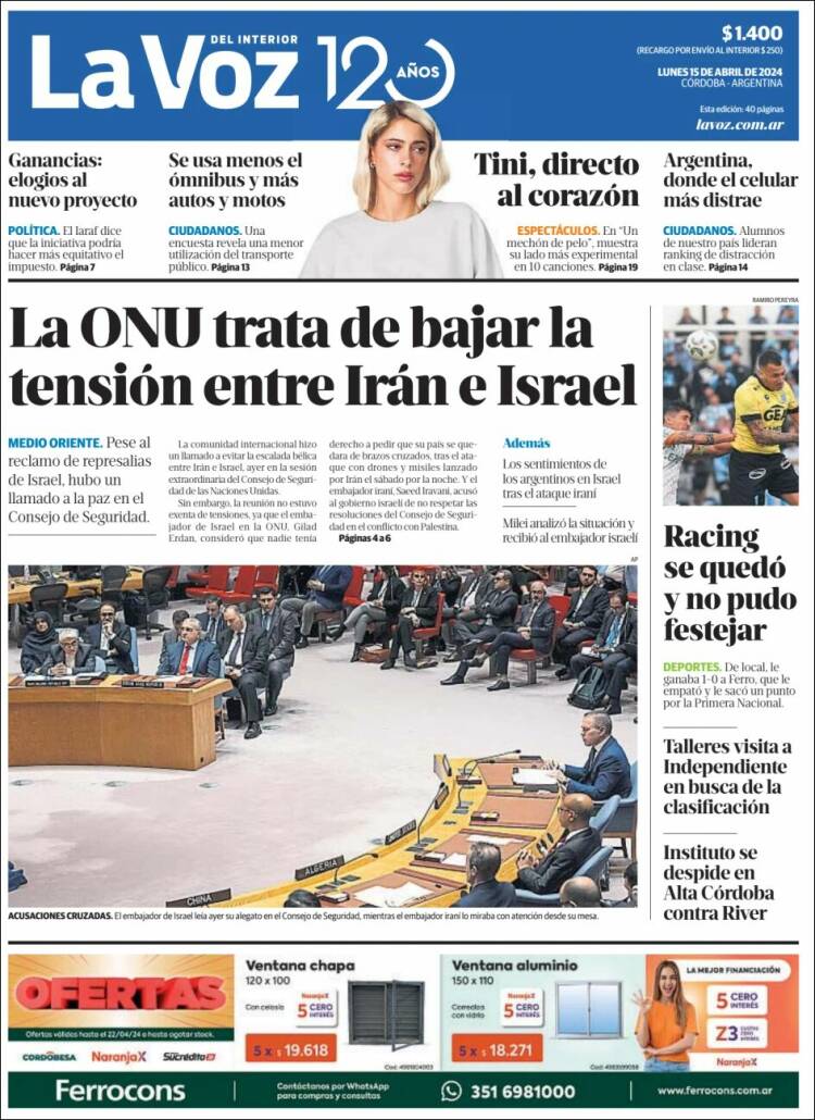 Portada de La Voz del Interior (Argentina)