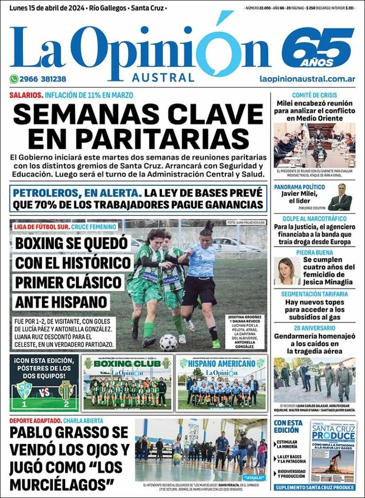 Portada de La Opinión Austral (Argentina)