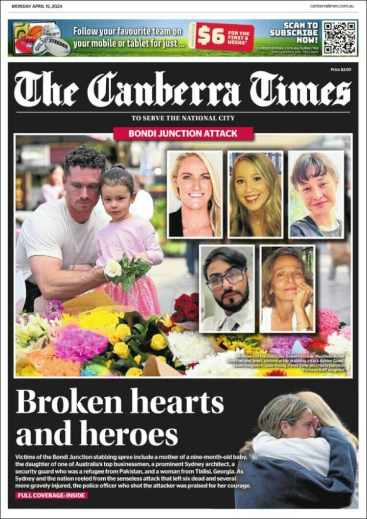 Portada de The Canberra Times (Australia)