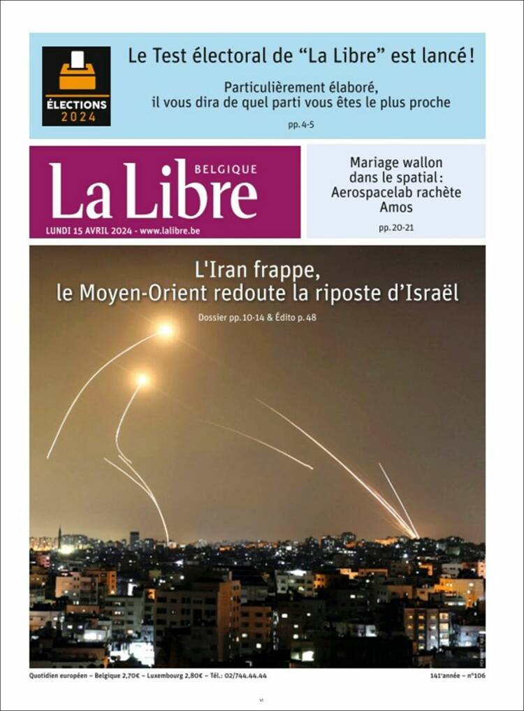 Portada de La Libre.be (B&eacute;lgica)