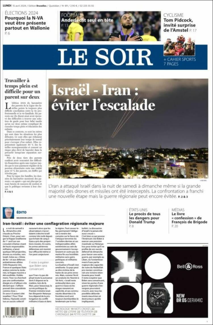 Portada de Le Soir (B&eacute;lgica)