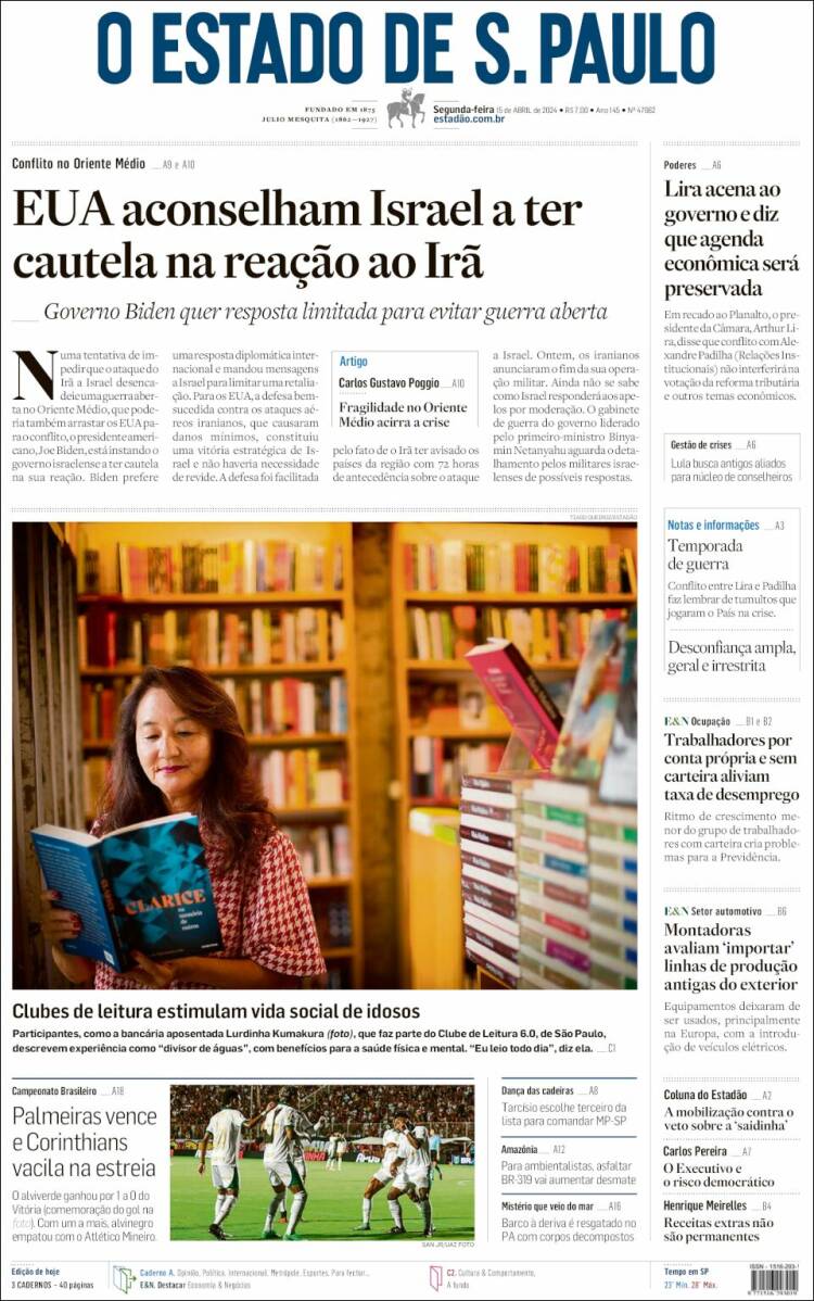 Portada de O Estado de São Paulo (Brasil)