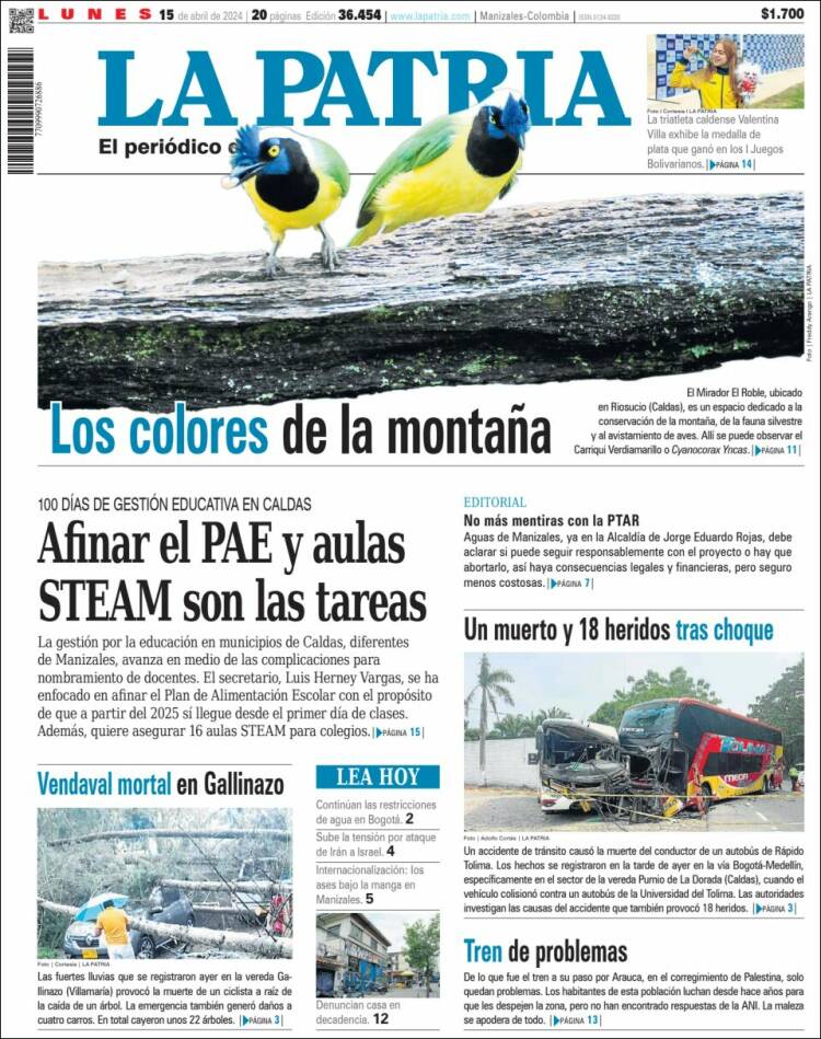 Portada de La Patria (Colombia)