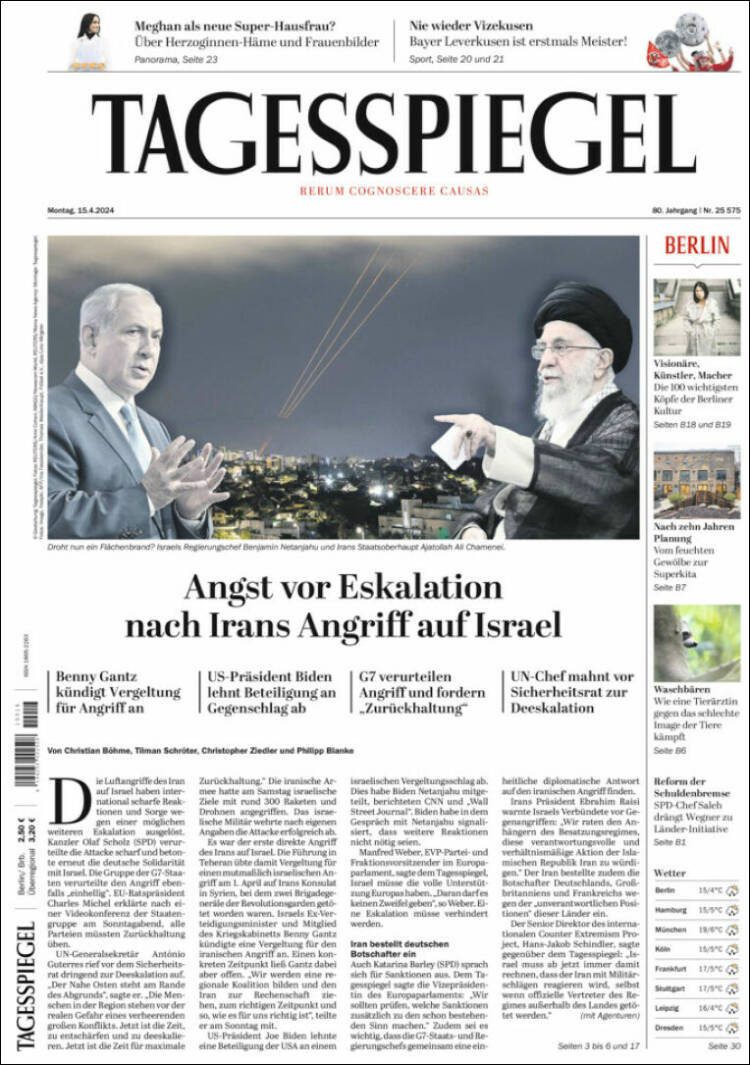 Portada de Der Tagesspiegel (Alemania)