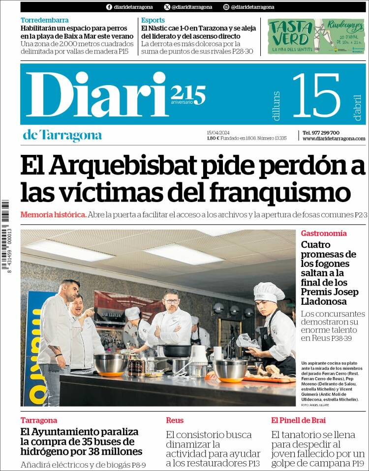 Portada de Diari de Tarragona (España)