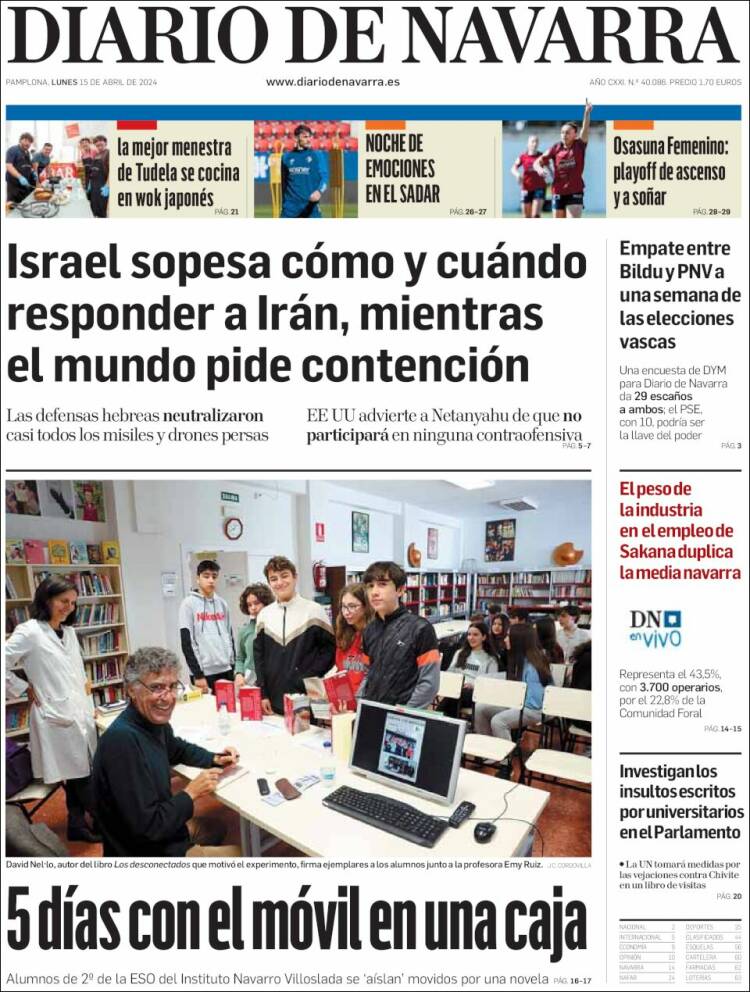 Portada de Diario de Navarra (España)