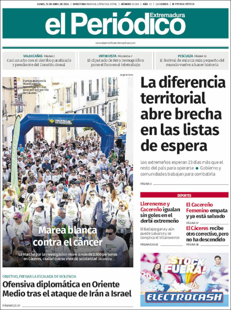 Portada de El Periódico de Extremadura (España)