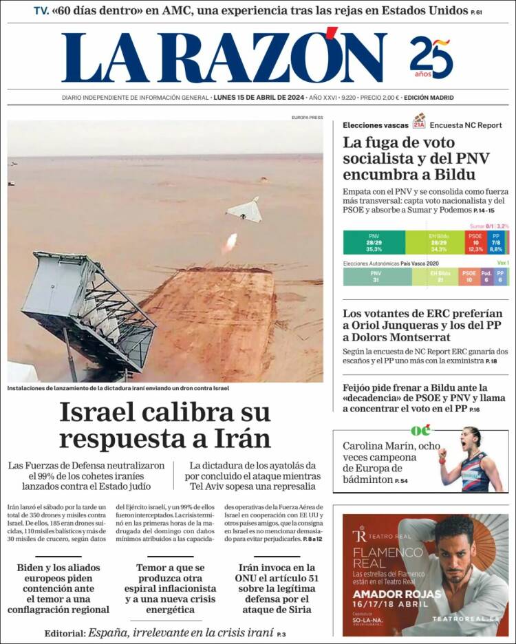 Portada de La Razón (España)