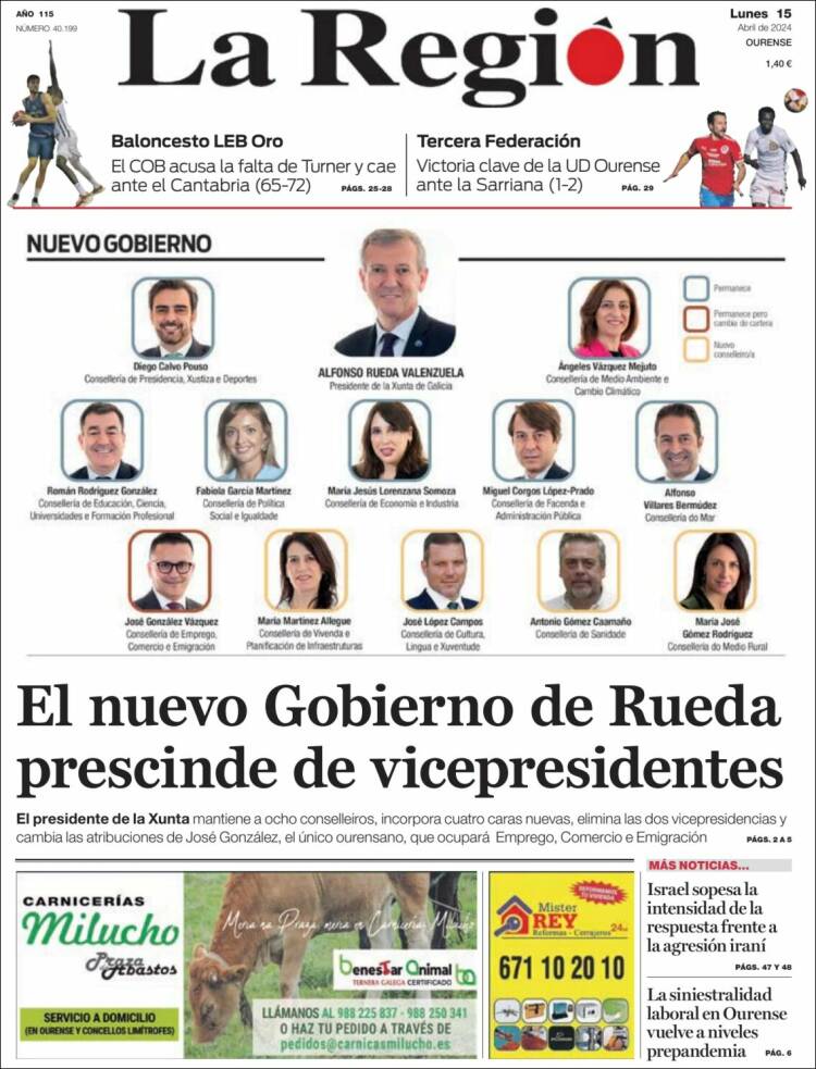 Portada de La Región de Ourense (España)