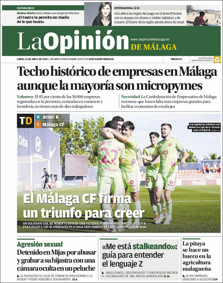 Portada de La Opinión de Málaga (España)
