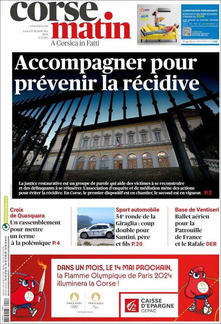 Portada de Corse-Matin (Francia)
