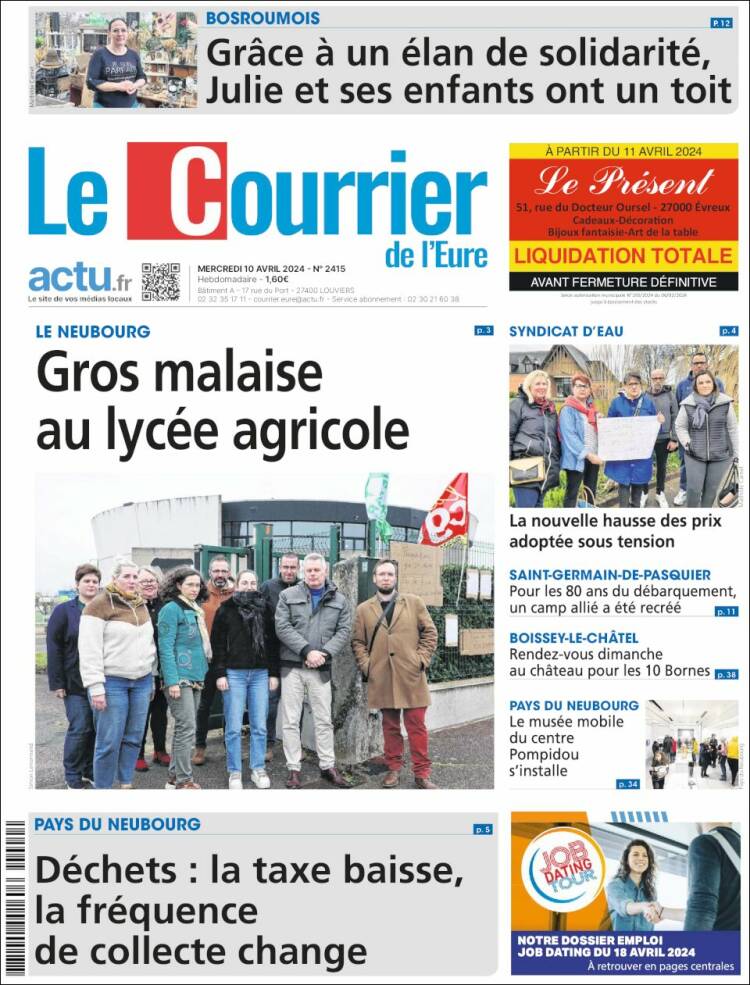 Portada de Le Courrier de l'Ouest (Francia)