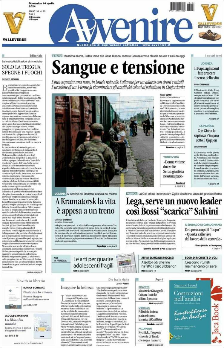 Portada de Avvenire (Italia)