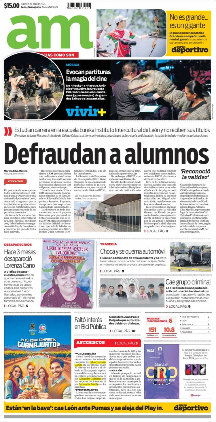 Periódico Al Día A.M. (México). Periódicos de México. Edición de lunes ...