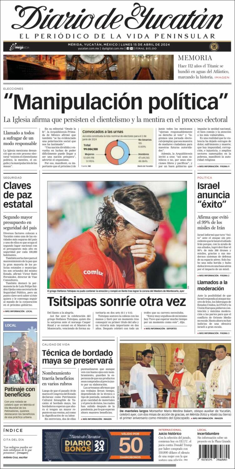 Portada de Diario de Yucatán (M&eacute;xico)