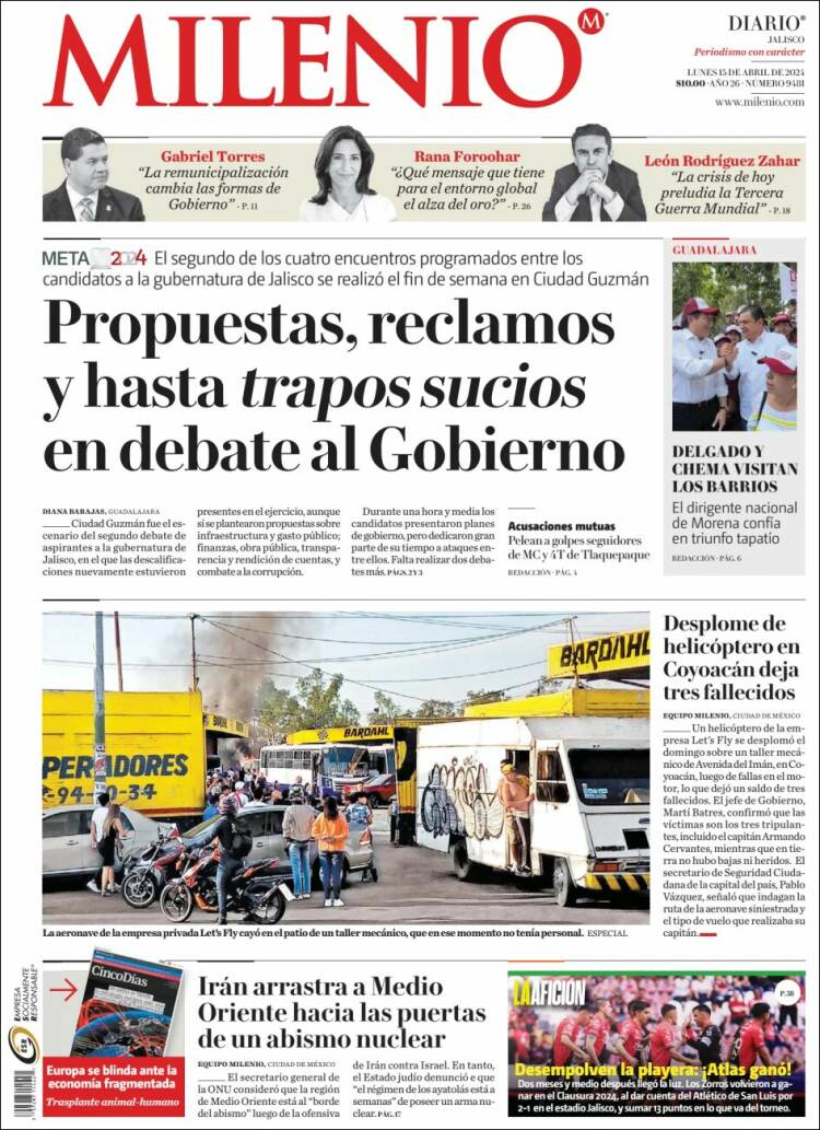 Portada de Milenio - Jalisco (M&eacute;xico)