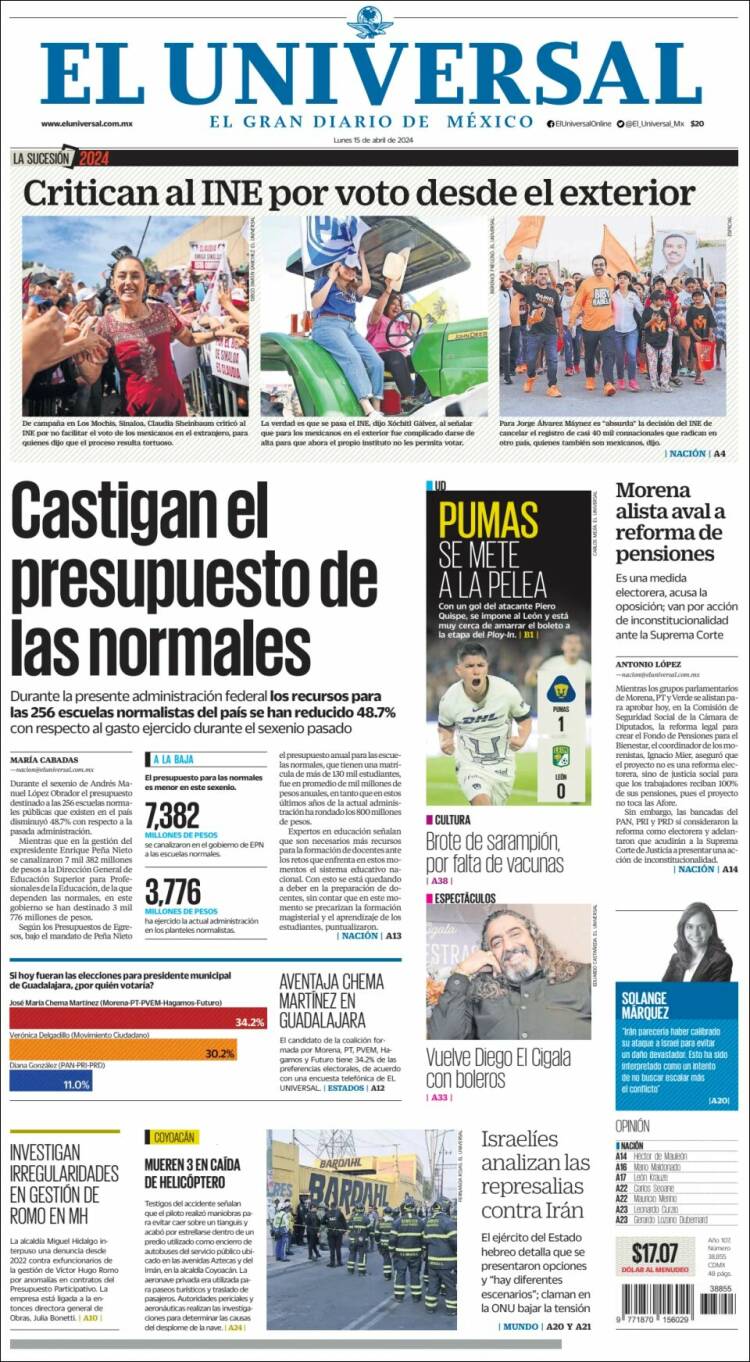 Portada de El Universal (M&eacute;xico)