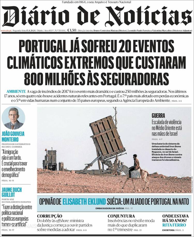 Portada de Diário de Noticias (Portugal)