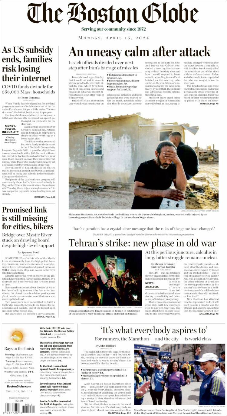 Portada de Boston Globe (USA)