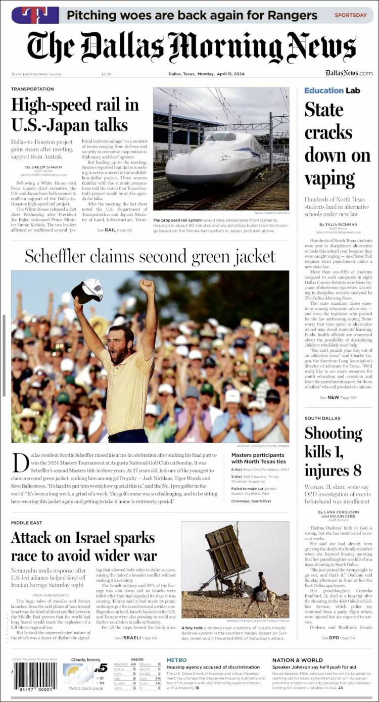 Portada de Dallas Morning News (USA)