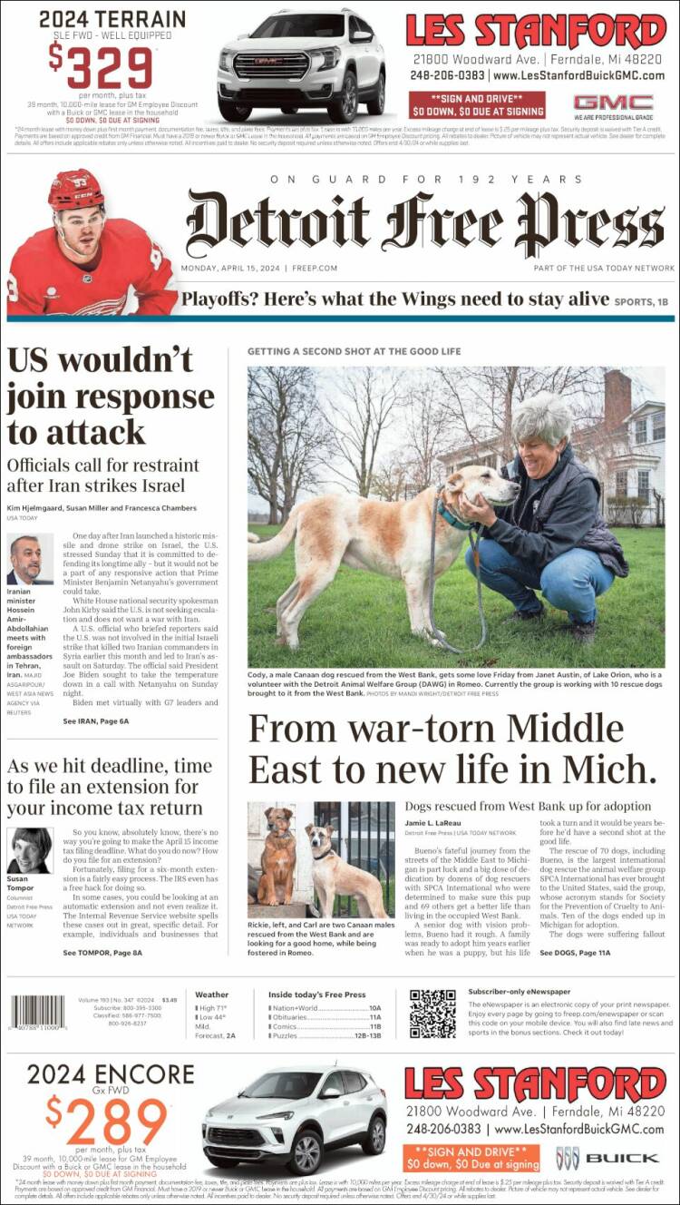 Portada de Detroit Free Press (USA)