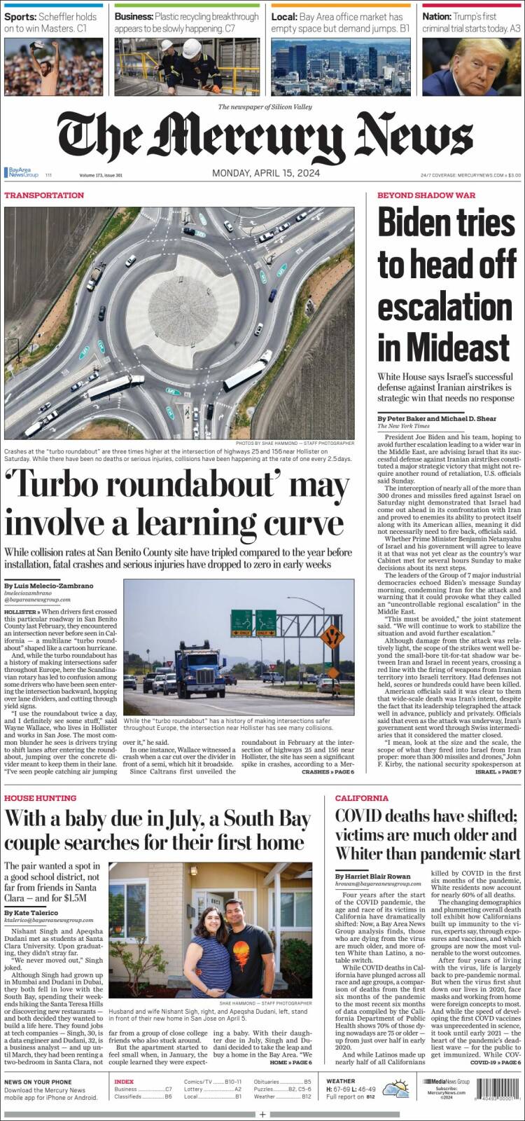 Portada de San Jose Mercury News (USA)