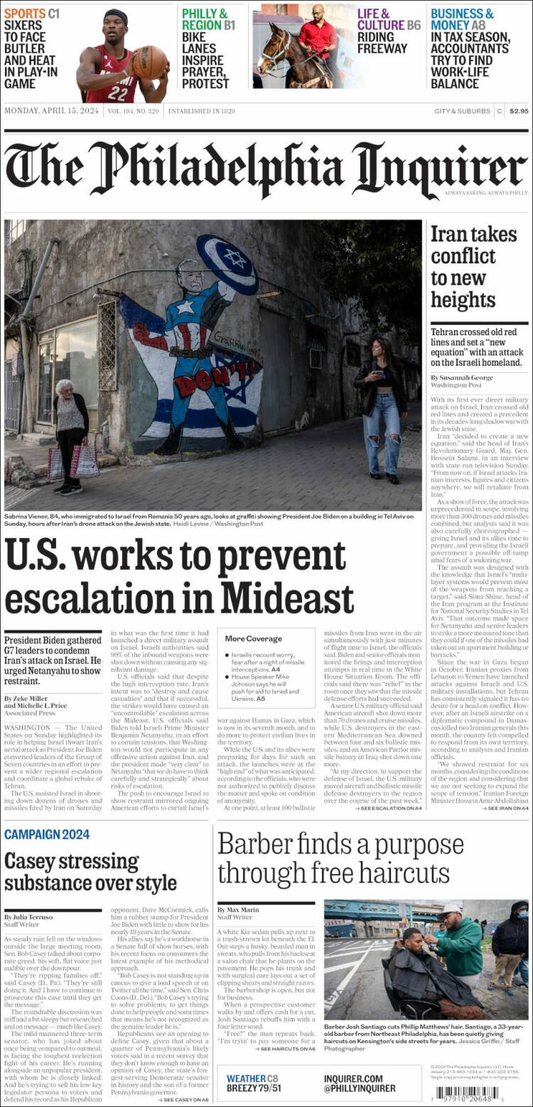 Portada de Philadelphia Inquirer (USA)
