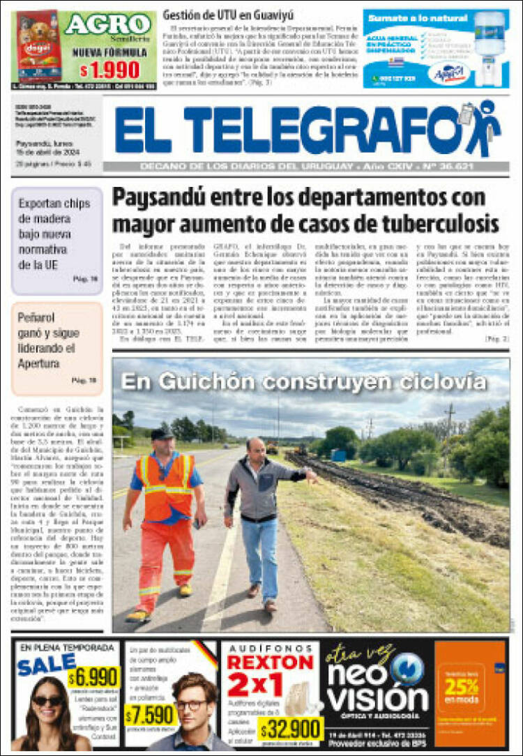Portada de El Telégrafo (Uruguay)