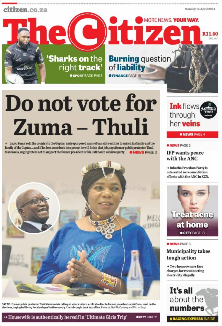 Portada de The Citizen (Sud&aacute;frica)