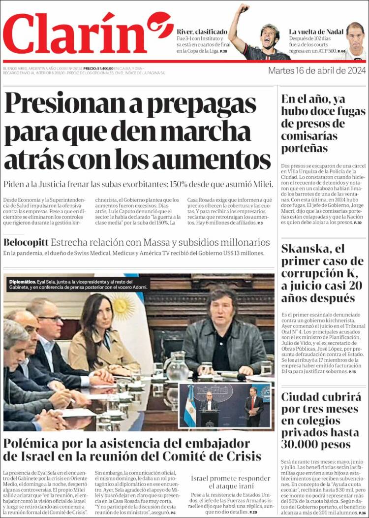 Portada de Clarín (Argentina)