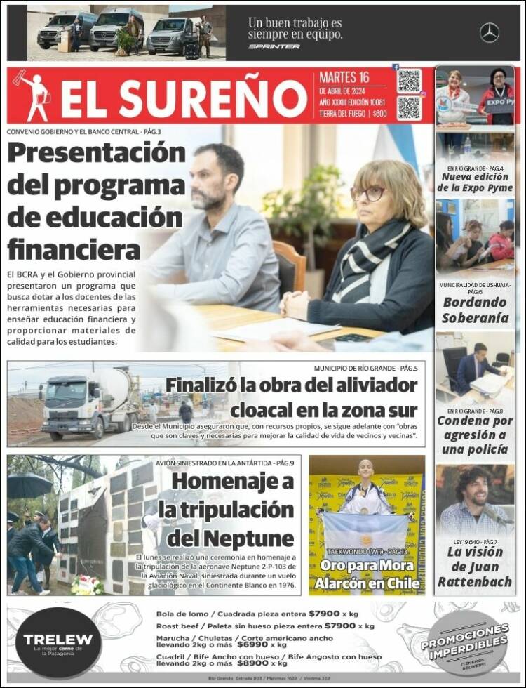 Portada de Diario El Sureño (Argentina)