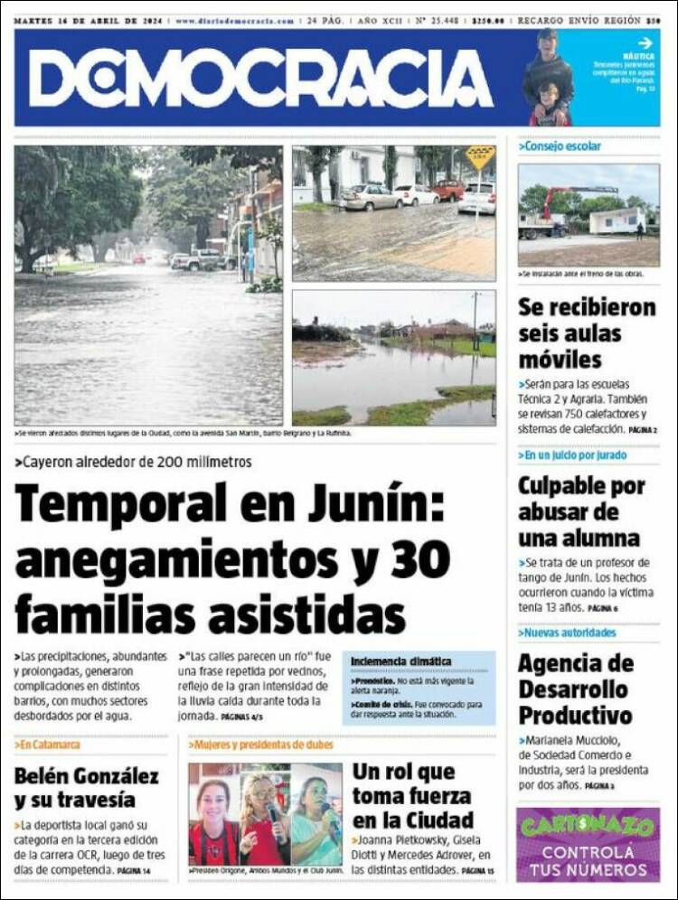 Portada de Diario Democracia (Argentina)