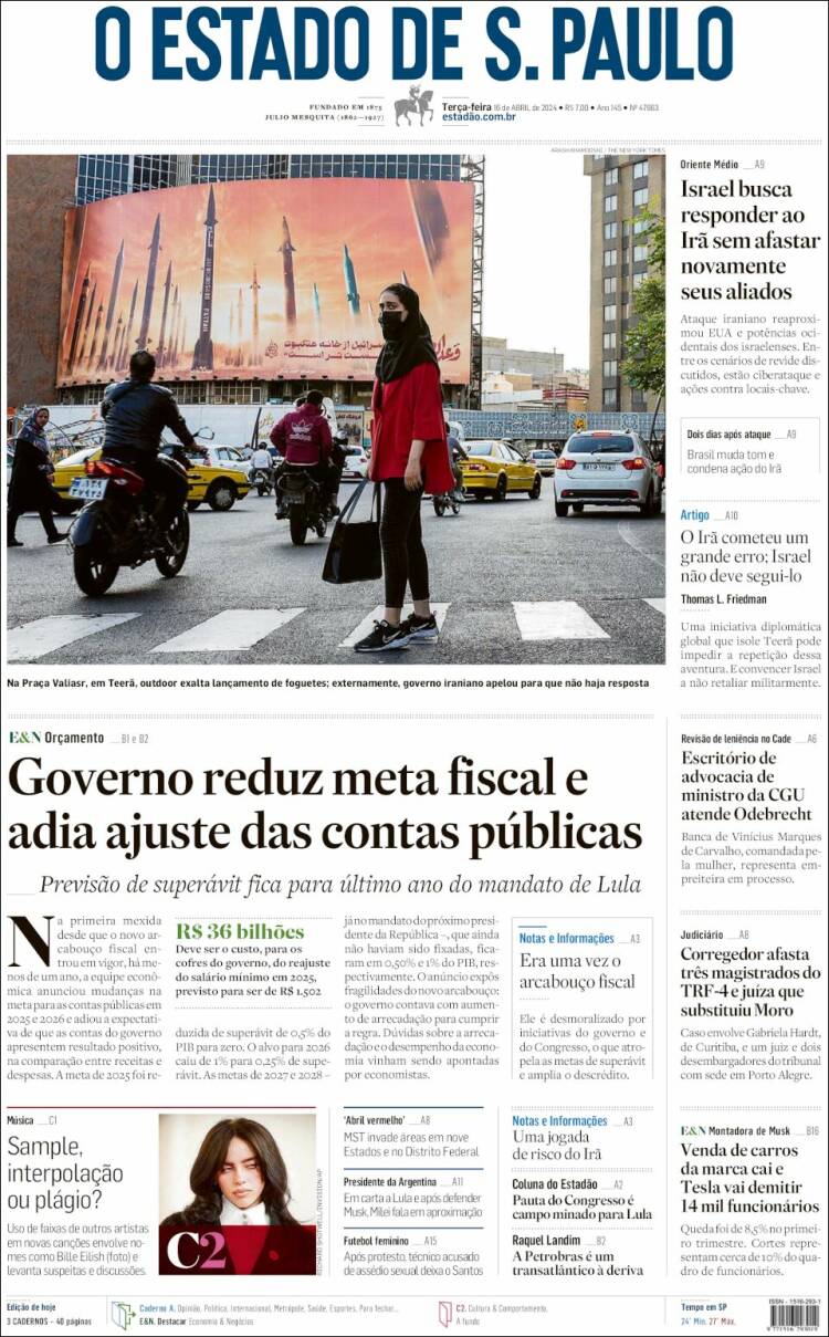 Portada de O Estado de São Paulo (Brasil)