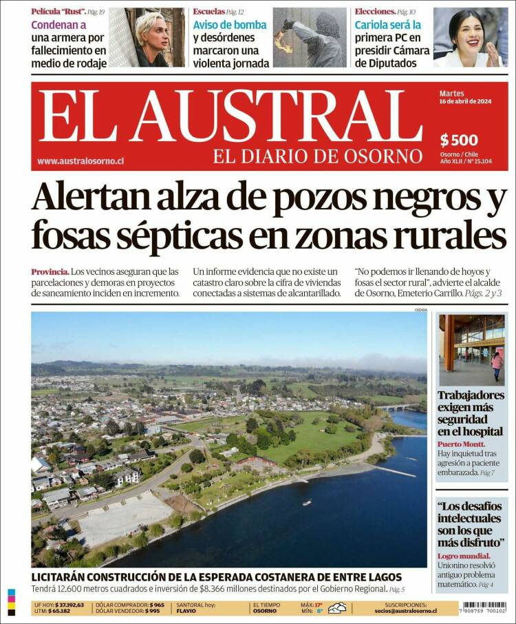 Portada de El Austral de Osorno (Chile)