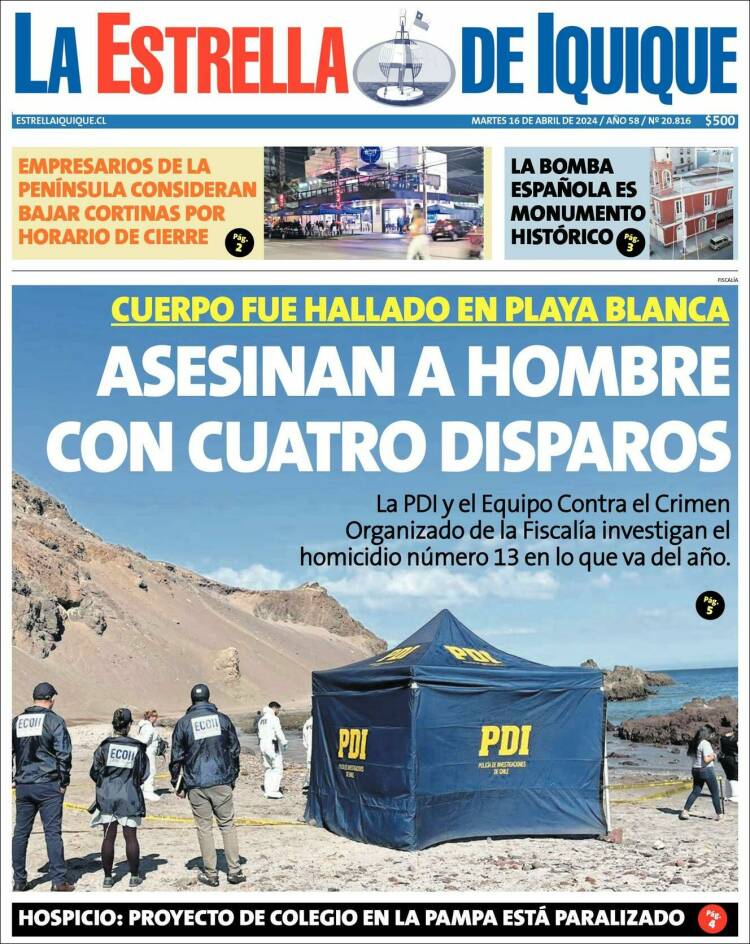 Portada de La Estrella de Iquique (Chile)