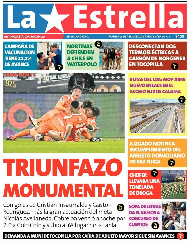 Portada de La Estrella de Loa (Chile)