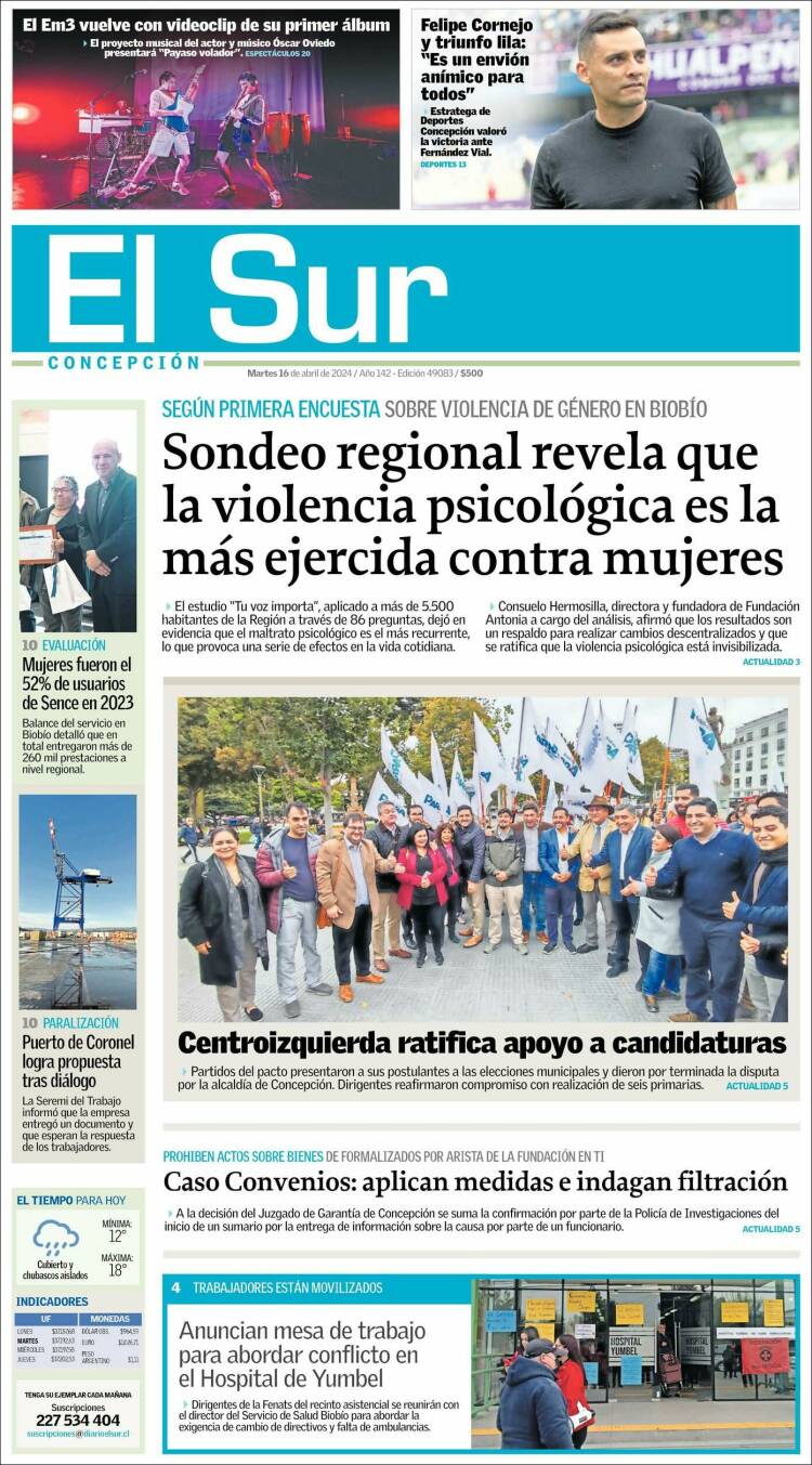 Portada de El Sur (Chile)