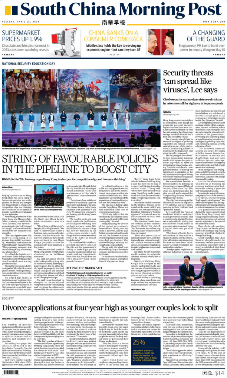 Portada de South China Morning Post (China)