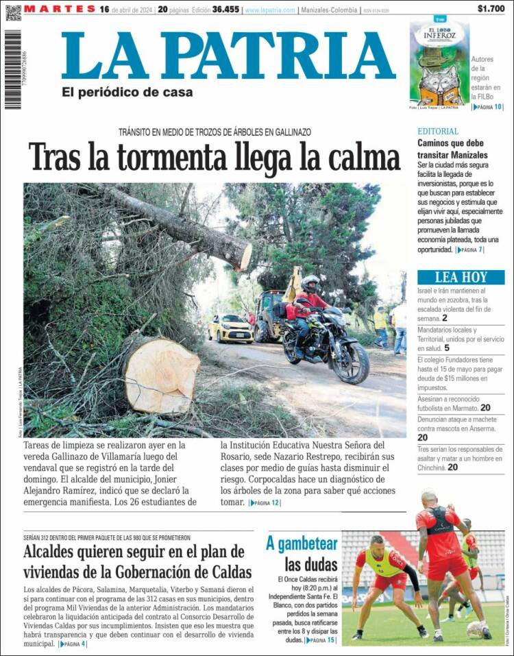 Portada de La Patria (Colombia)