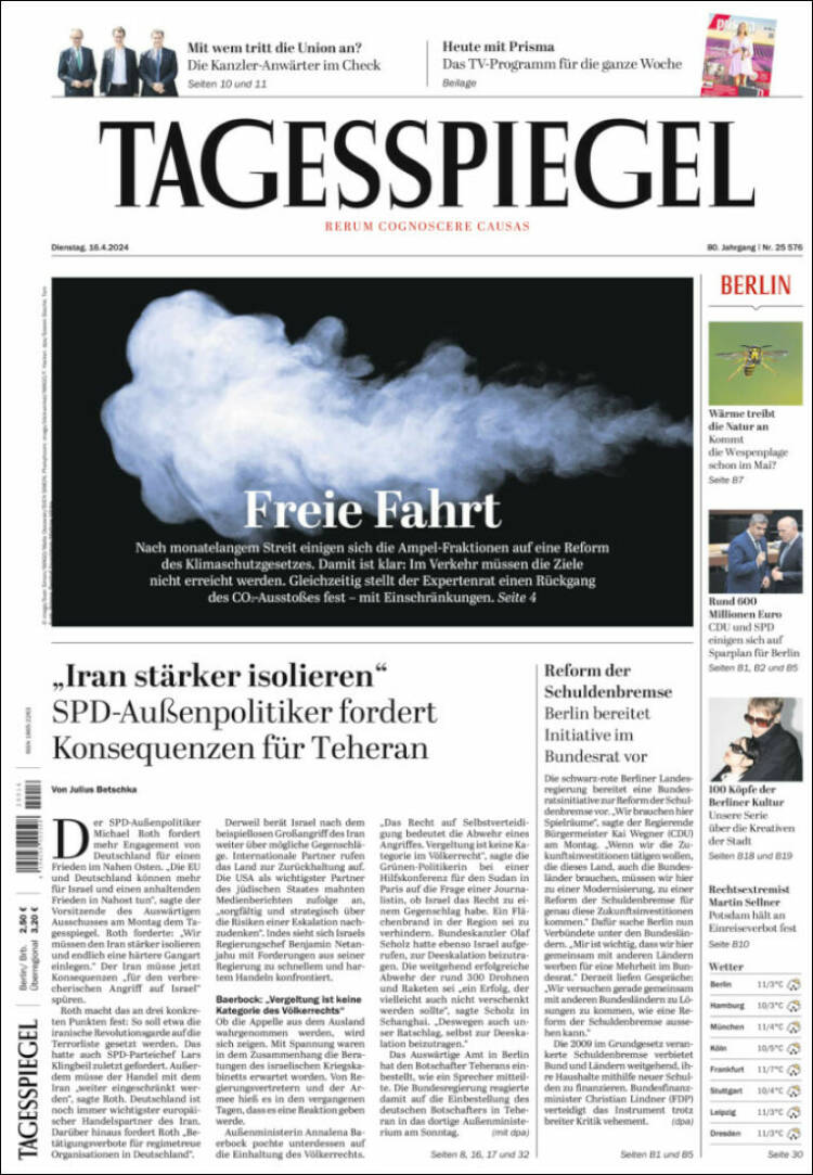 Portada de Der Tagesspiegel (Alemania)