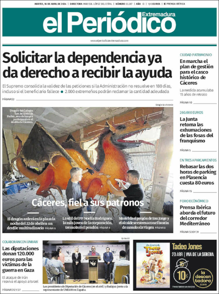 Portada de El Periódico de Extremadura (España)