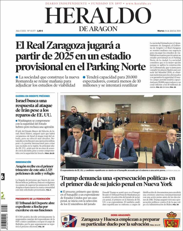 Portada de Heraldo de Aragón (España)