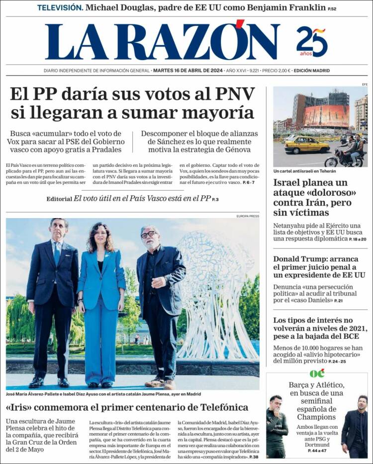 Portada de La Razón (España)