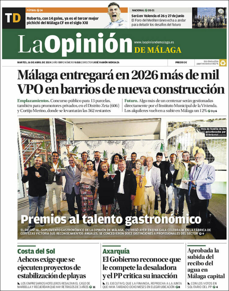 Portada de La Opinión de Málaga (España)